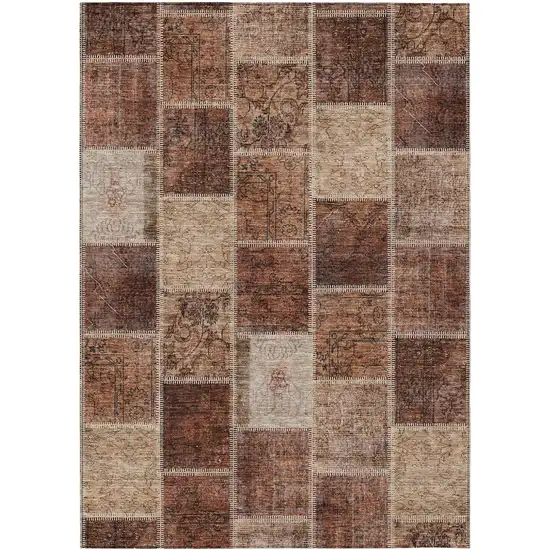 Orange Copper And Beige Patchwork Washable Indoor Outdoor Area Rug Photo 1