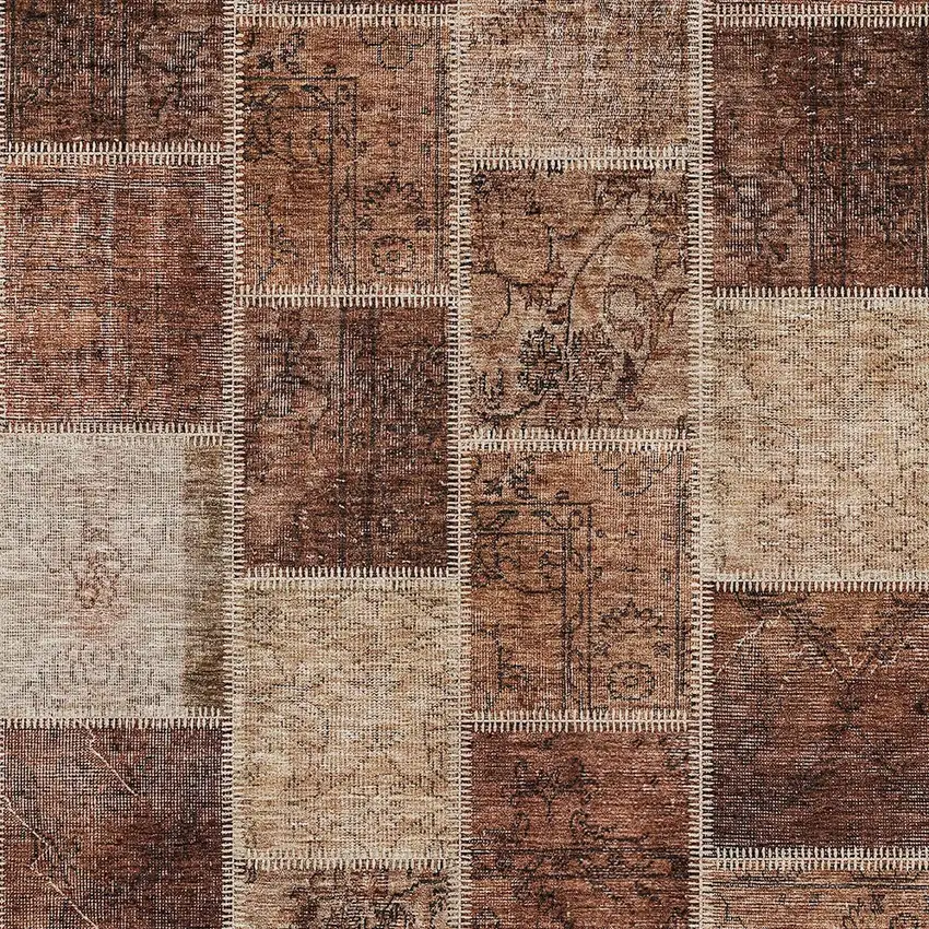 Orange Copper And Beige Patchwork Washable Indoor Outdoor Area Rug Photo 6
