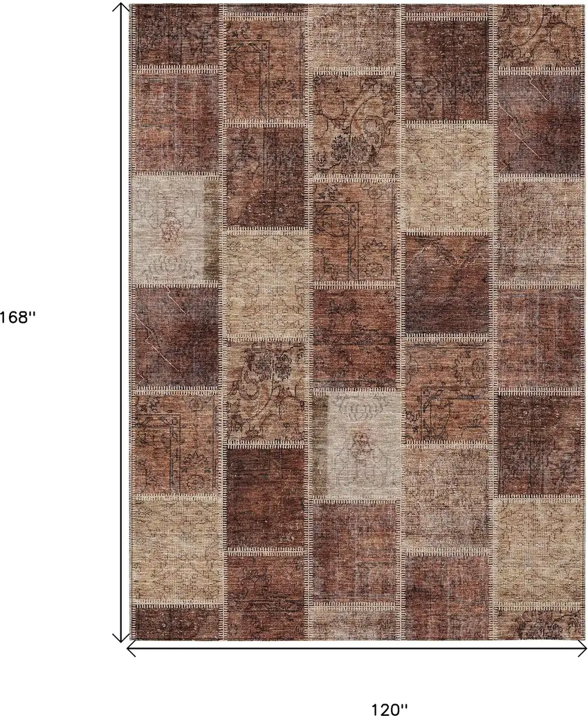 Orange Copper And Beige Patchwork Washable Indoor Outdoor Area Rug Photo 3