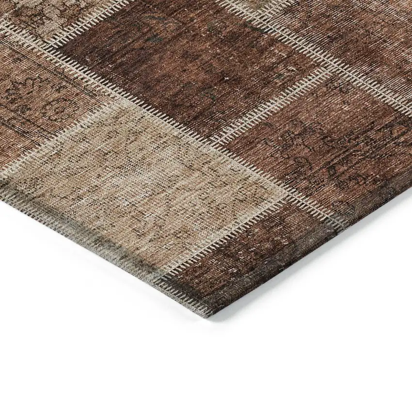 Orange Copper And Beige Patchwork Washable Indoor Outdoor Area Rug Photo 5