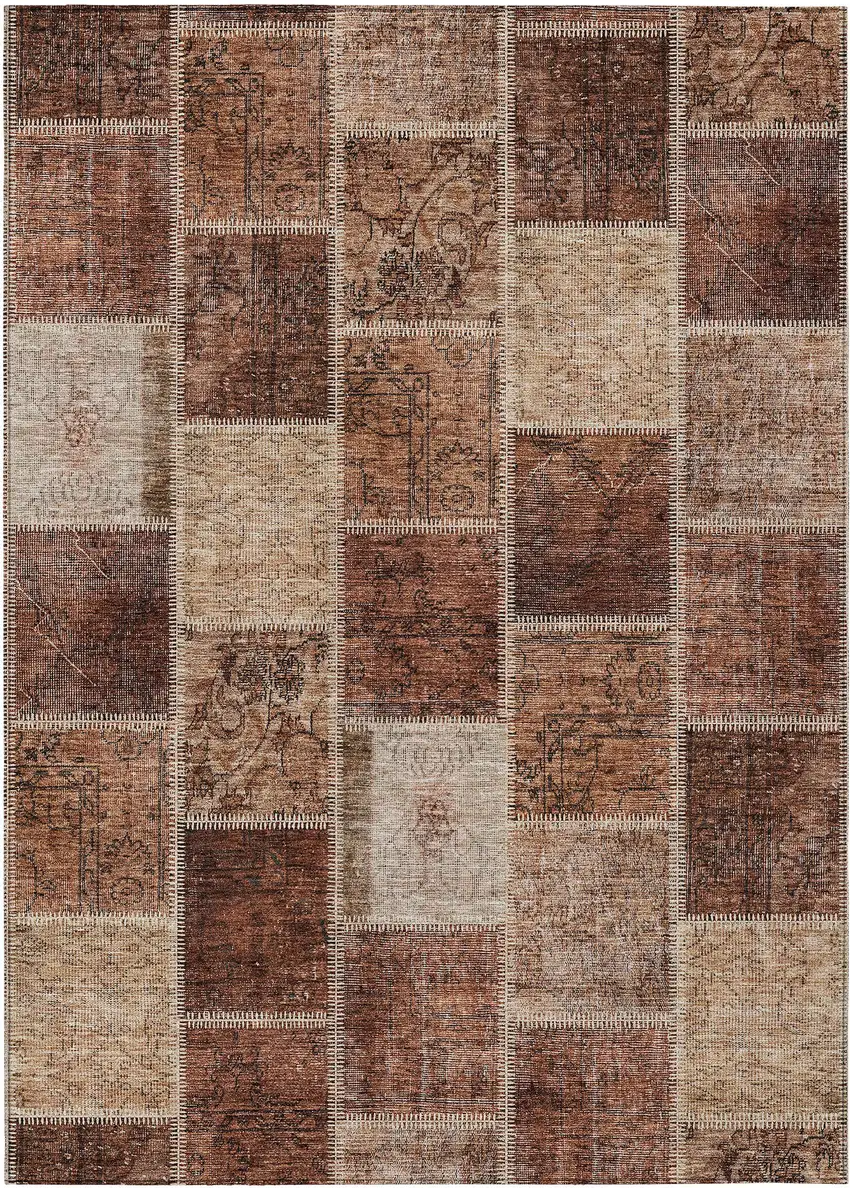 Orange Copper And Beige Patchwork Washable Indoor Outdoor Area Rug Photo 2