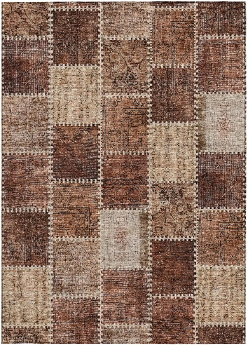 Orange Copper And Beige Patchwork Washable Indoor Outdoor Area Rug Photo 7