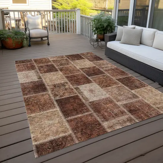 Orange Copper And Beige Patchwork Washable Indoor Outdoor Area Rug Photo 9