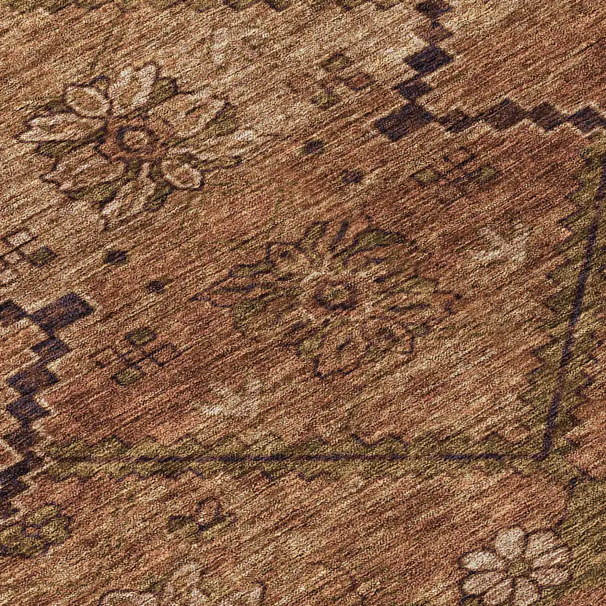 Orange Copper And Brown Floral Washable Indoor Outdoor Area Rug Photo 8