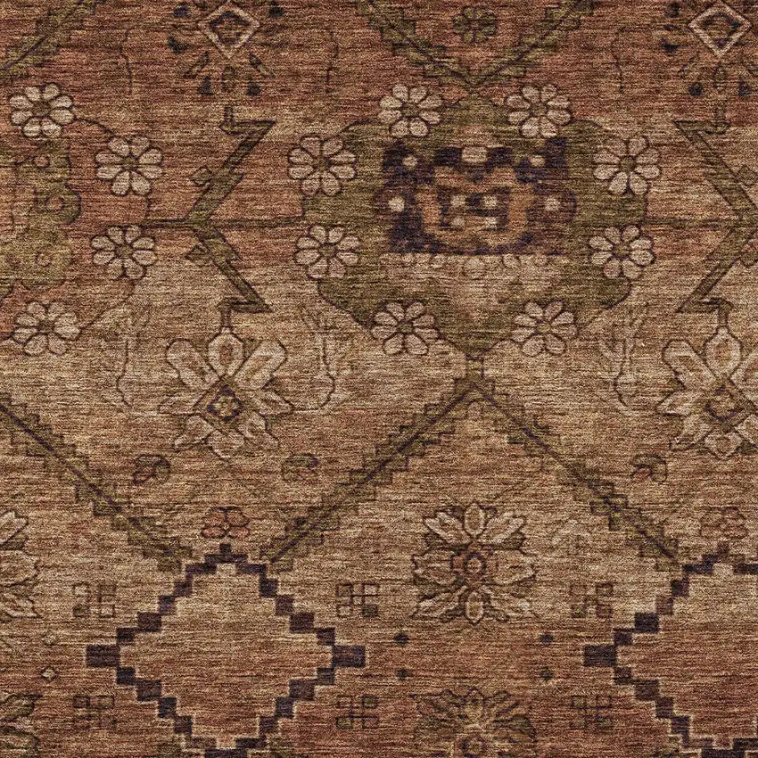 Orange Copper And Brown Floral Washable Indoor Outdoor Area Rug Photo 6