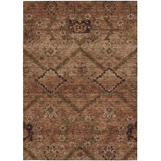 Orange Copper And Brown Floral Washable Indoor Outdoor Area Rug Photo 7