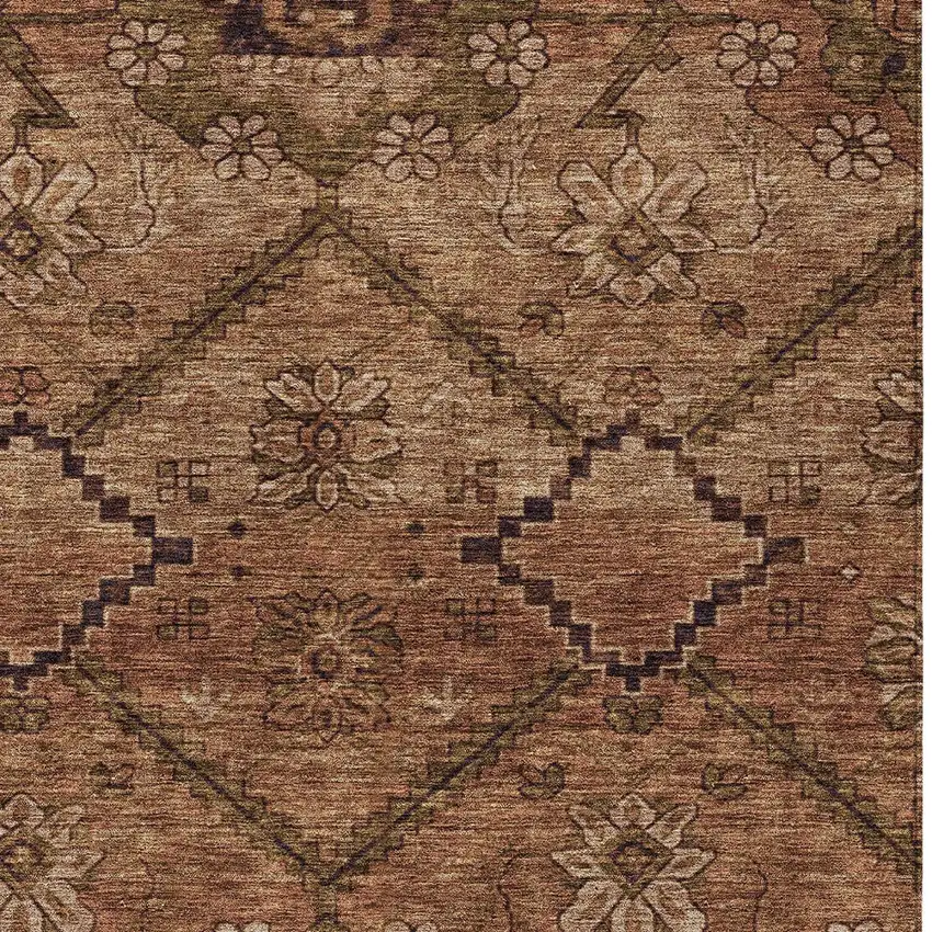 Orange Copper And Brown Floral Washable Indoor Outdoor Area Rug Photo 6