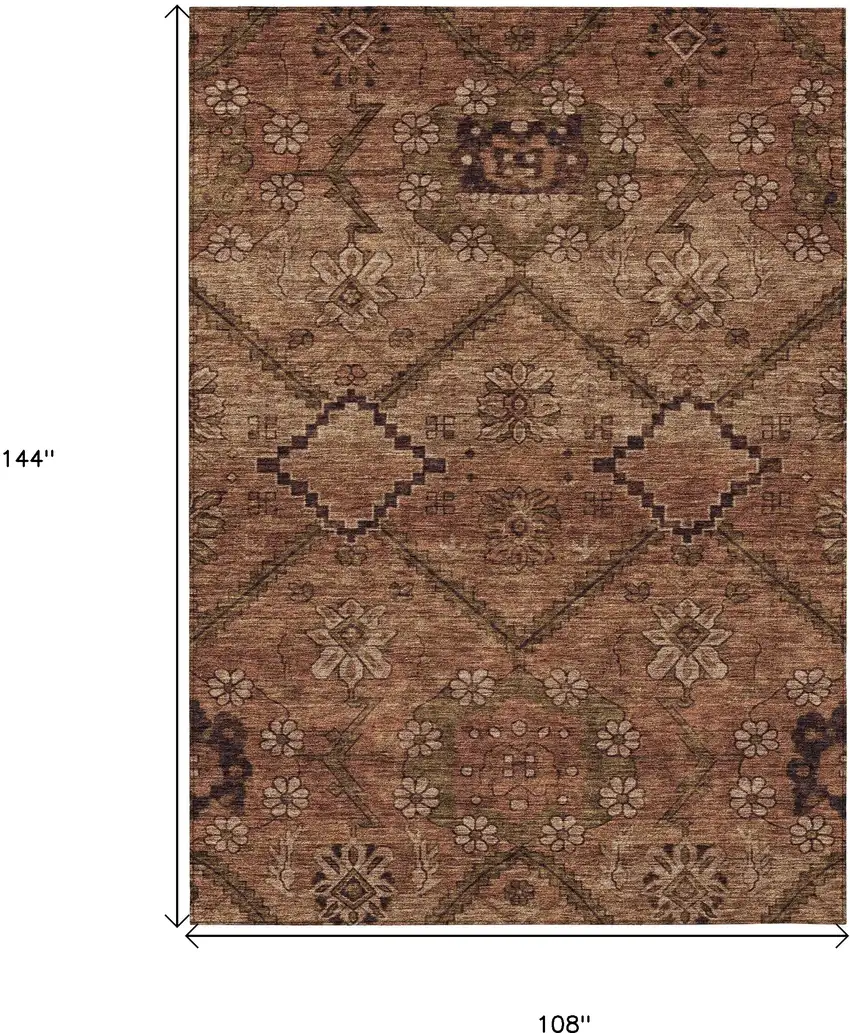 Orange Copper And Brown Floral Washable Indoor Outdoor Area Rug Photo 3