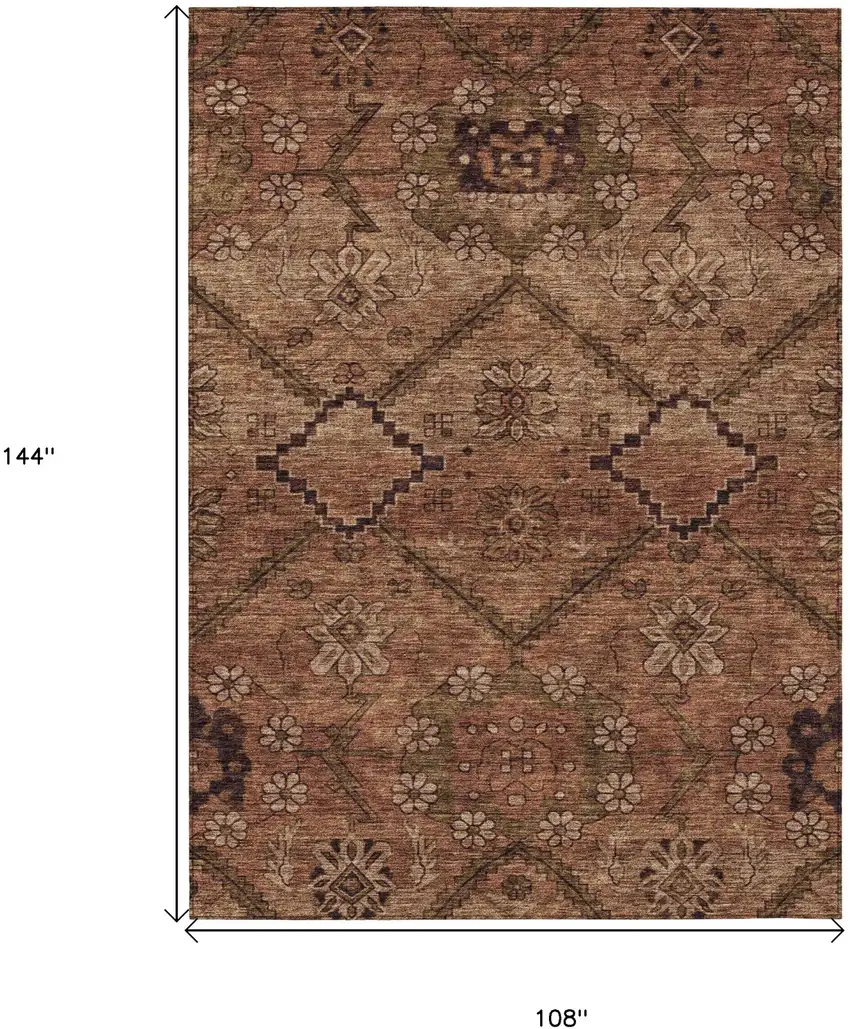 Orange Copper And Brown Floral Washable Indoor Outdoor Area Rug Photo 3