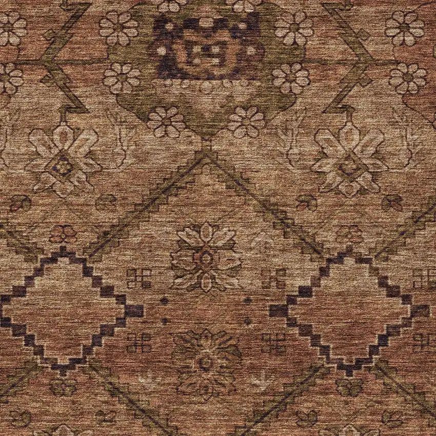 Orange Copper And Brown Floral Washable Indoor Outdoor Area Rug Photo 6