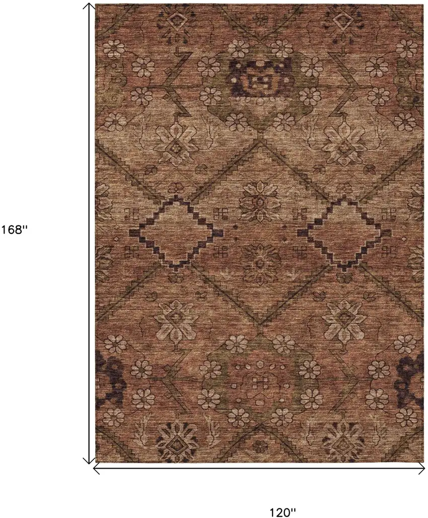 Orange Copper And Brown Floral Washable Indoor Outdoor Area Rug Photo 3