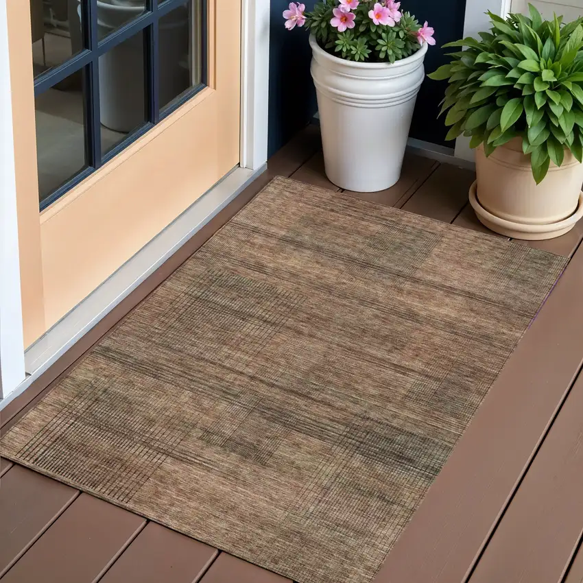 Orange Copper And Brown Striped Washable Indoor Outdoor Area Rug Photo 1