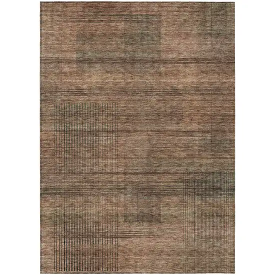 Orange Copper And Brown Striped Washable Indoor Outdoor Area Rug Photo 2