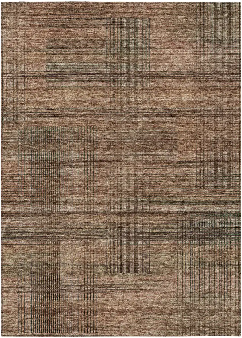 Orange Copper And Brown Striped Washable Indoor Outdoor Area Rug Photo 2