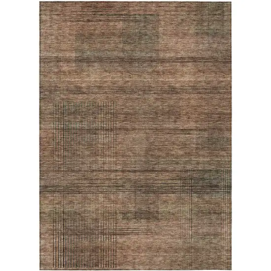 Orange Copper And Brown Striped Washable Indoor Outdoor Area Rug Photo 2