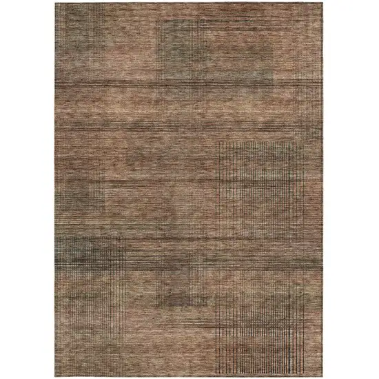 Orange Copper And Brown Striped Washable Indoor Outdoor Area Rug Photo 5