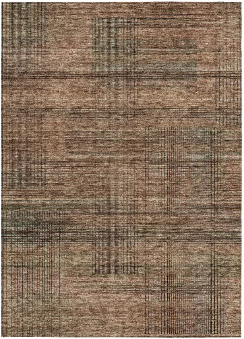 Orange Copper And Brown Striped Washable Indoor Outdoor Area Rug Photo 5