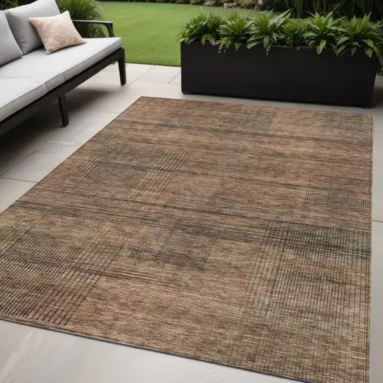 Orange Copper And Brown Striped Washable Indoor Outdoor Area Rug Photo 1