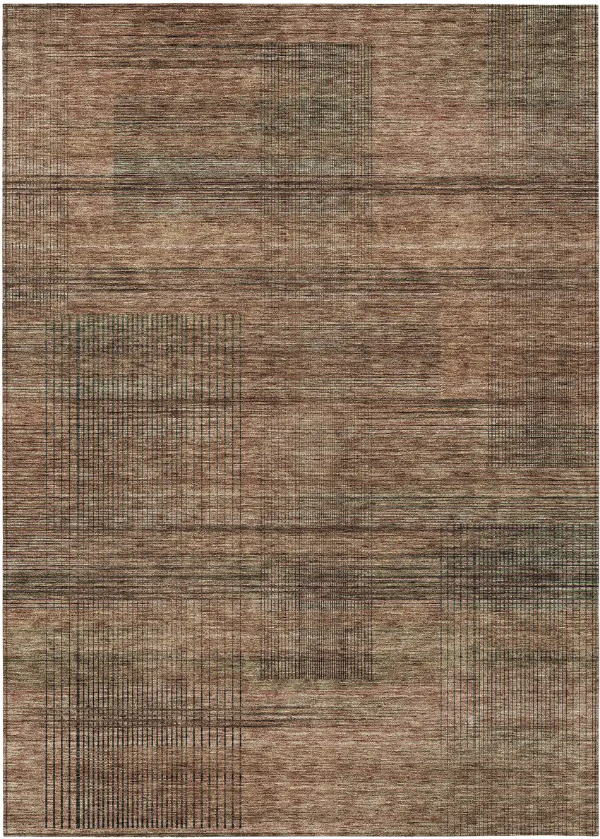 Orange Copper And Brown Striped Washable Indoor Outdoor Area Rug Photo 2