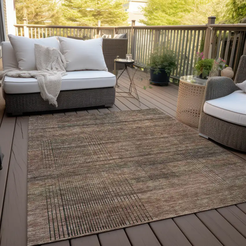 Orange Copper And Brown Striped Washable Indoor Outdoor Area Rug Photo 8