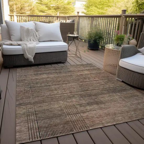 Orange Copper And Brown Striped Washable Indoor Outdoor Area Rug Photo 8