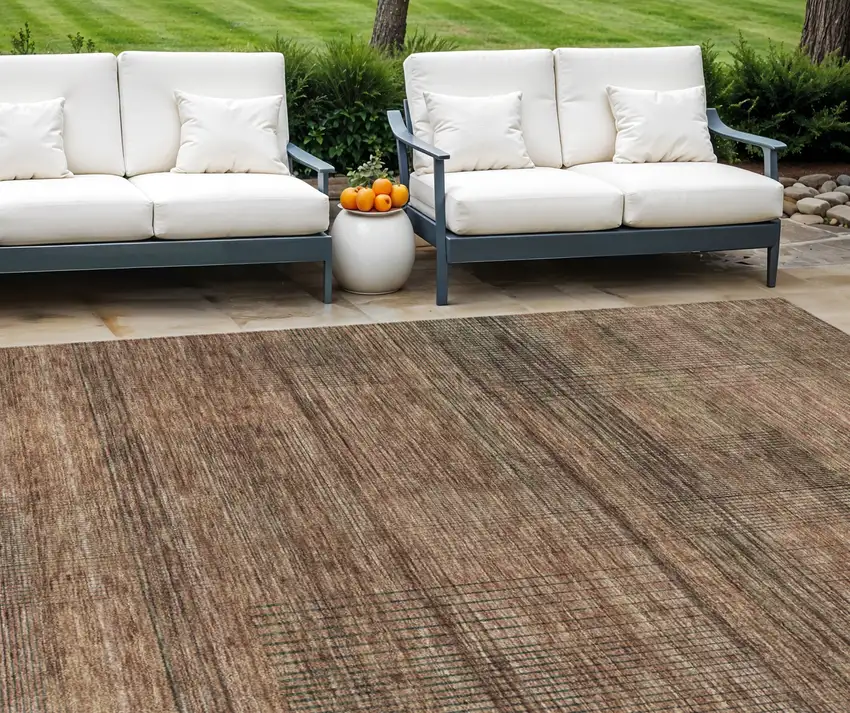 Orange Copper And Brown Striped Washable Indoor Outdoor Area Rug Photo 1