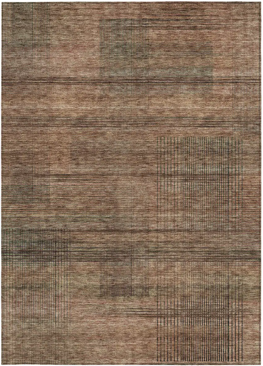 Orange Copper And Brown Striped Washable Indoor Outdoor Area Rug Photo 7