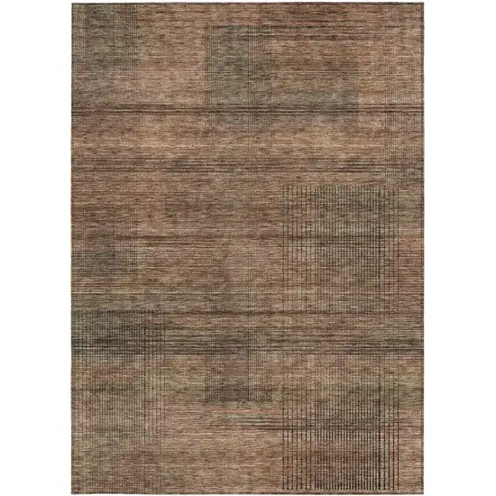 Orange Copper And Brown Striped Washable Indoor Outdoor Area Rug Photo 7