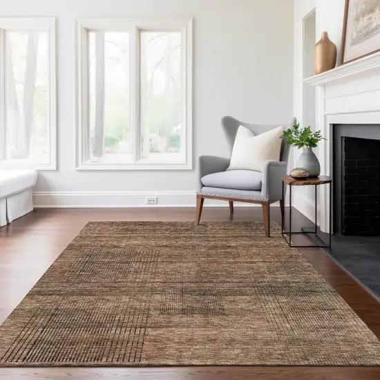 Orange Copper And Brown Striped Washable Indoor Outdoor Area Rug Photo 9