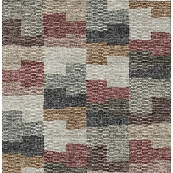 Orange Copper And Charcoal Geometric Washable Indoor Outdoor Area Rug Photo 6