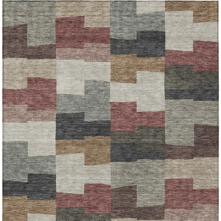 Orange Copper And Charcoal Geometric Washable Indoor Outdoor Area Rug Photo 6