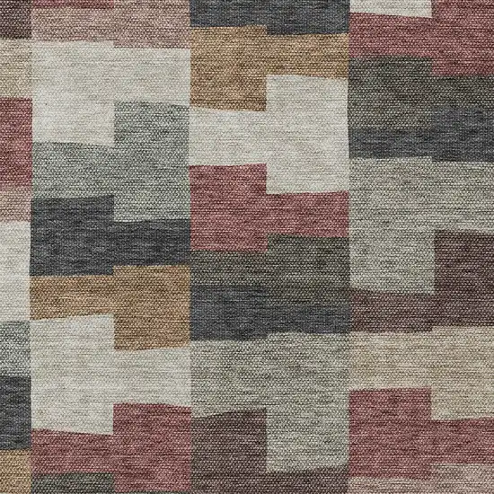 Orange Copper And Charcoal Geometric Washable Indoor Outdoor Area Rug Photo 5