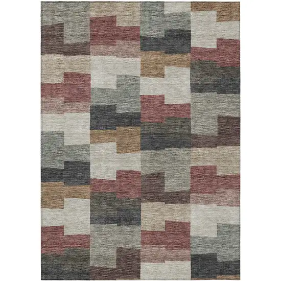 Orange Copper And Charcoal Geometric Washable Indoor Outdoor Area Rug Photo 2