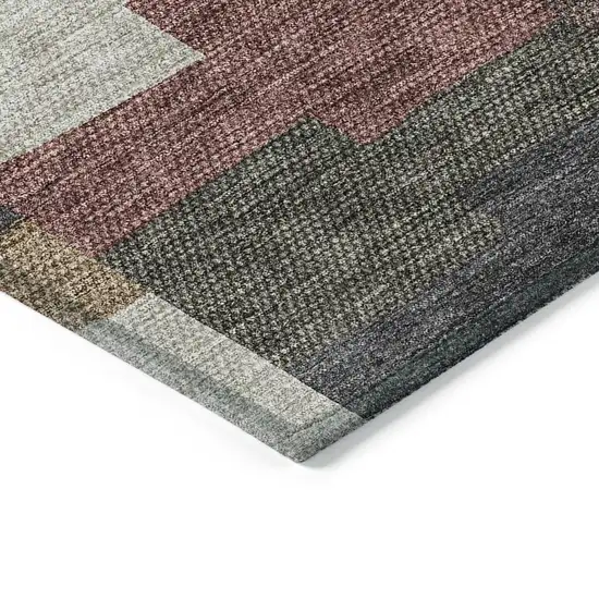 Orange Copper And Charcoal Geometric Washable Indoor Outdoor Area Rug Photo 4
