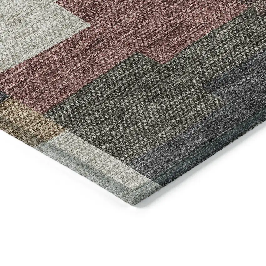 Orange Copper And Charcoal Geometric Washable Indoor Outdoor Area Rug Photo 4