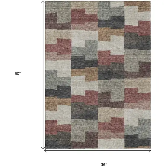 Orange Copper And Charcoal Geometric Washable Indoor Outdoor Area Rug Photo 3