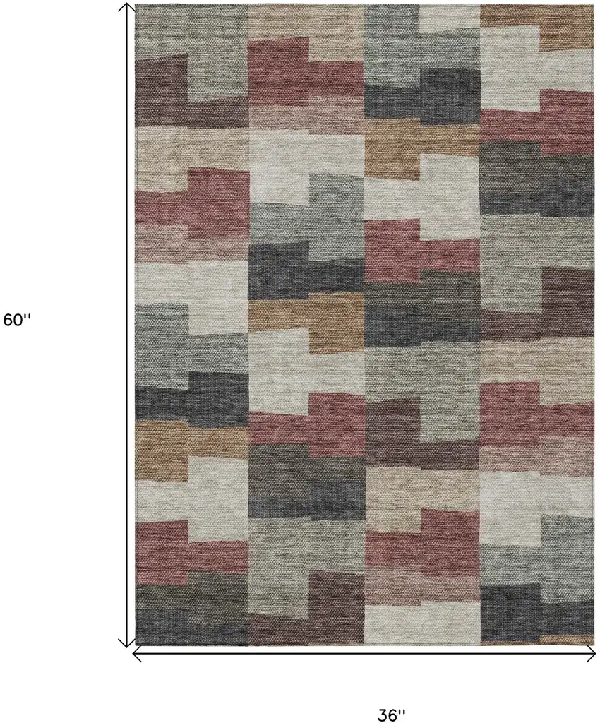 Orange Copper And Charcoal Geometric Washable Indoor Outdoor Area Rug Photo 3