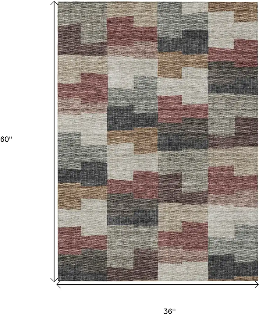 Orange Copper And Charcoal Geometric Washable Indoor Outdoor Area Rug Photo 3
