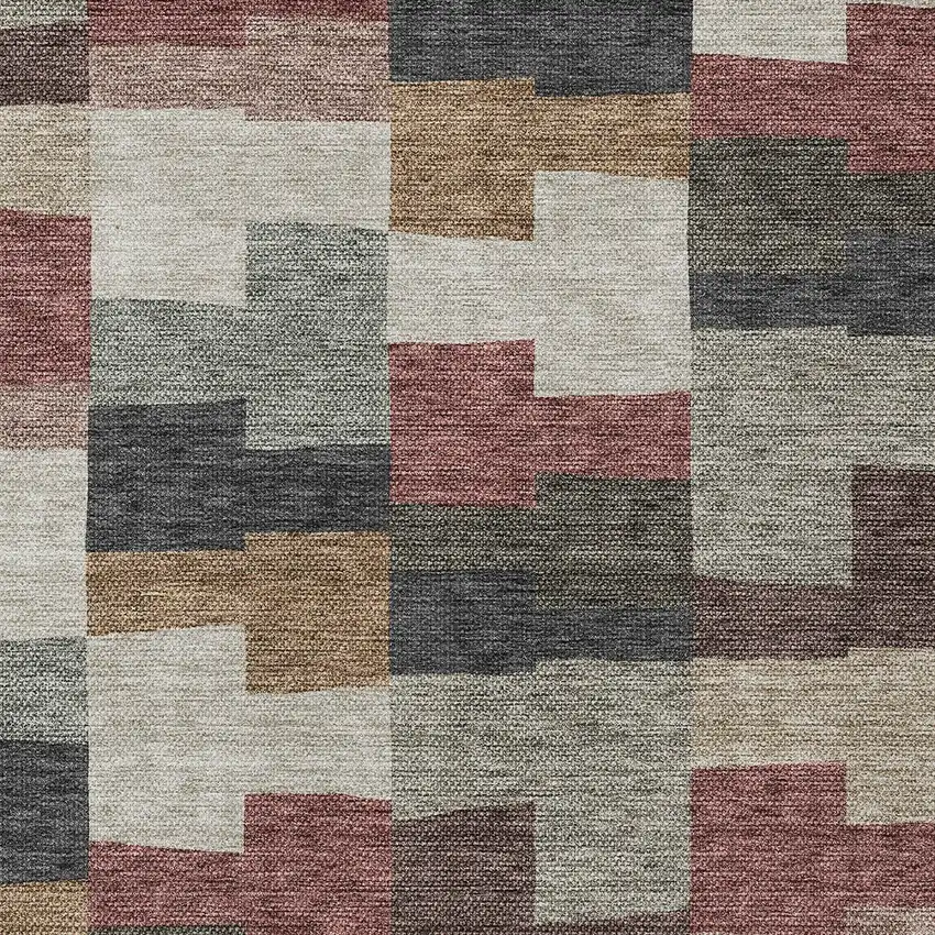Orange Copper And Charcoal Geometric Washable Indoor Outdoor Area Rug Photo 5