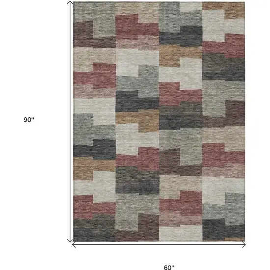 Orange Copper And Charcoal Geometric Washable Indoor Outdoor Area Rug Photo 3