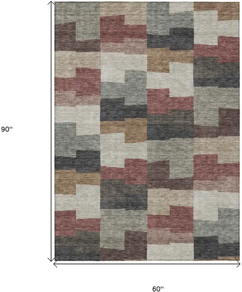 Orange Copper And Charcoal Geometric Washable Indoor Outdoor Area Rug Photo 3
