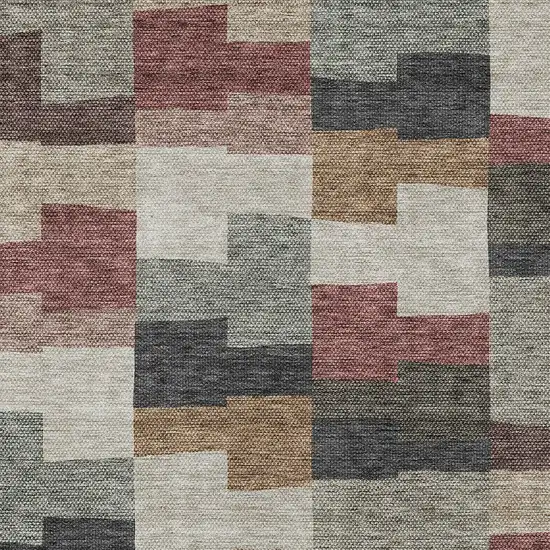 Orange Copper And Charcoal Geometric Washable Indoor Outdoor Area Rug Photo 5