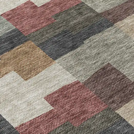 Orange Copper And Charcoal Geometric Washable Indoor Outdoor Area Rug Photo 7