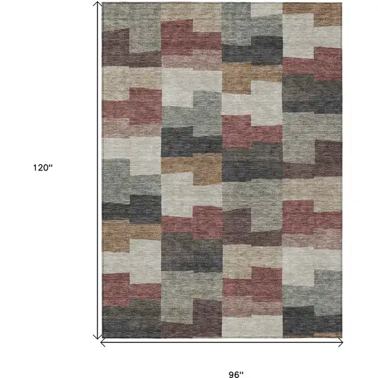 Orange Copper And Charcoal Geometric Washable Indoor Outdoor Area Rug Photo 3