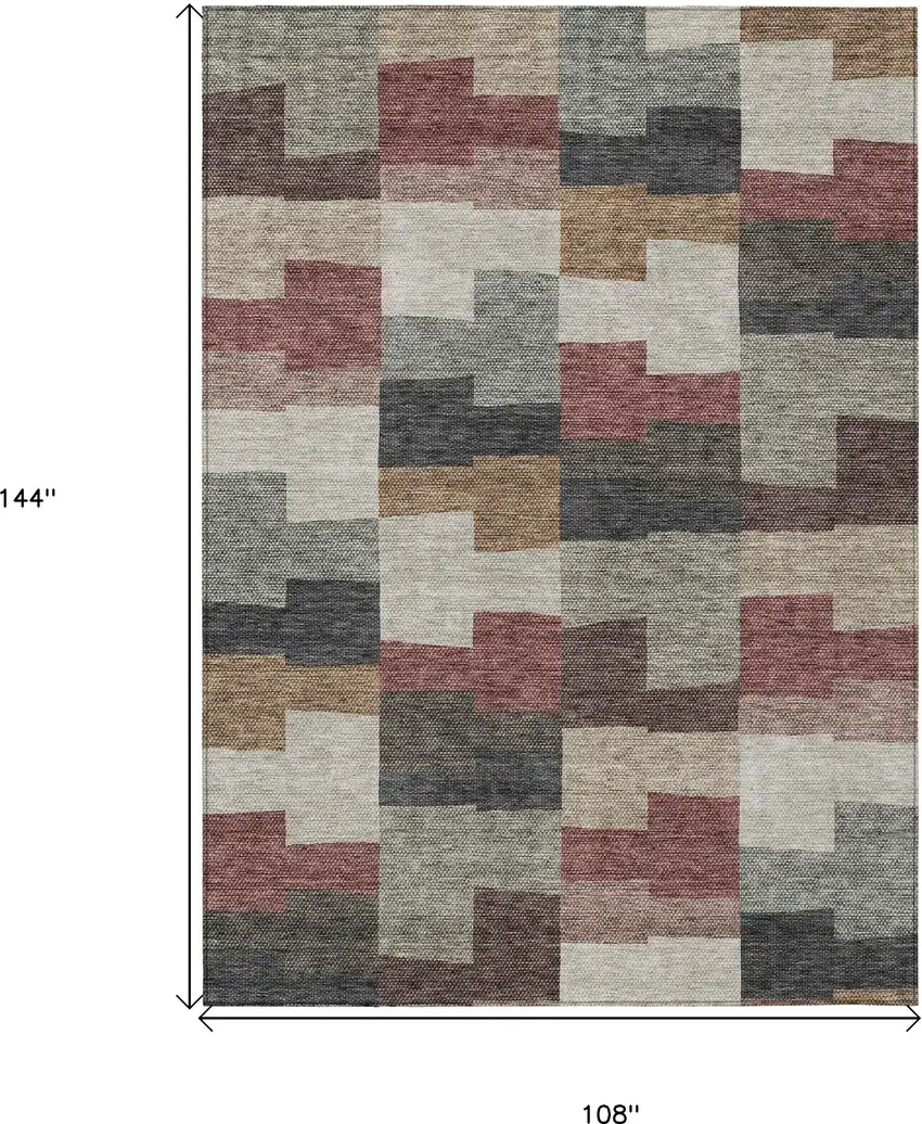 Orange Copper And Charcoal Geometric Washable Indoor Outdoor Area Rug Photo 3