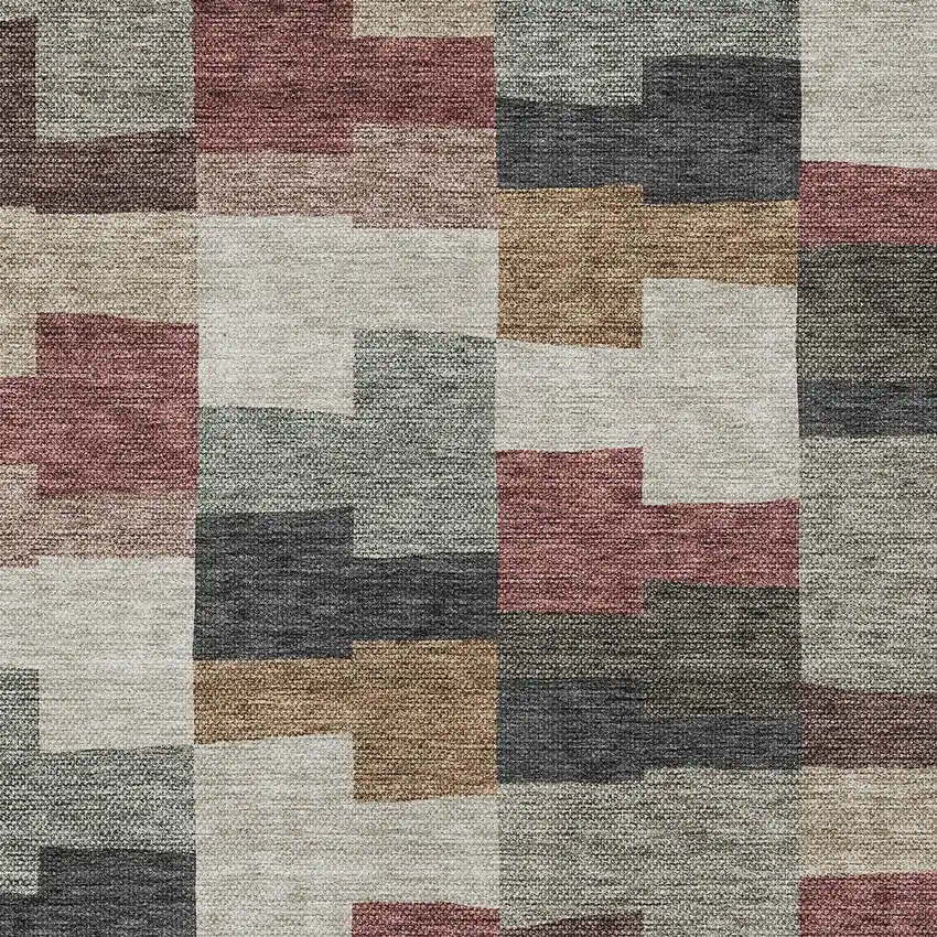Orange Copper And Charcoal Geometric Washable Indoor Outdoor Area Rug Photo 5
