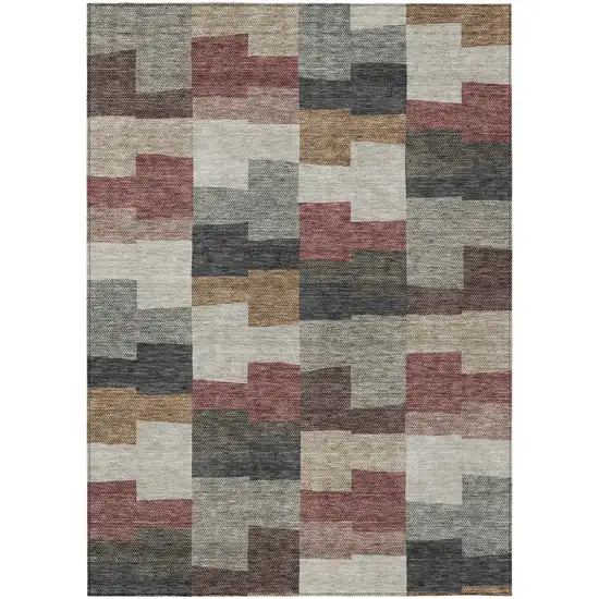 Orange Copper And Charcoal Geometric Washable Indoor Outdoor Area Rug Photo 2