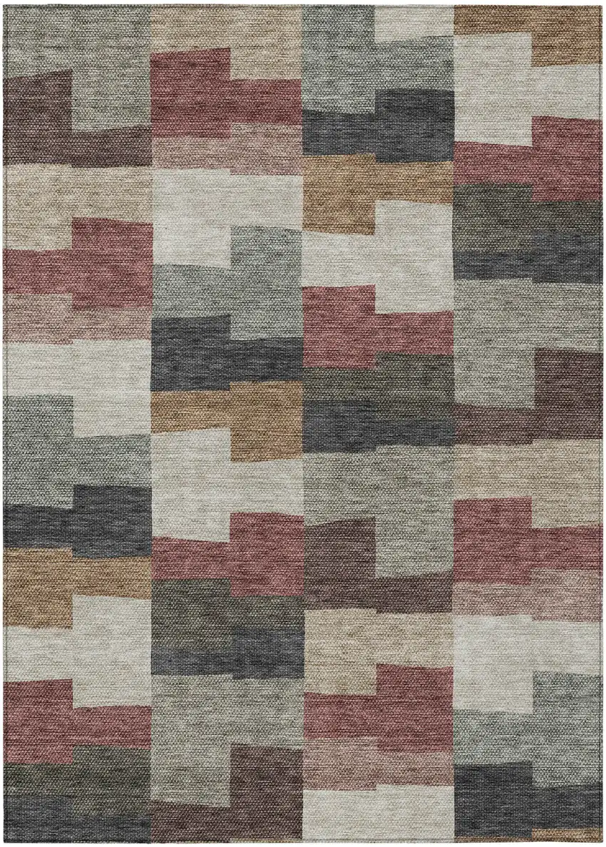 Orange Copper And Charcoal Geometric Washable Indoor Outdoor Area Rug Photo 2