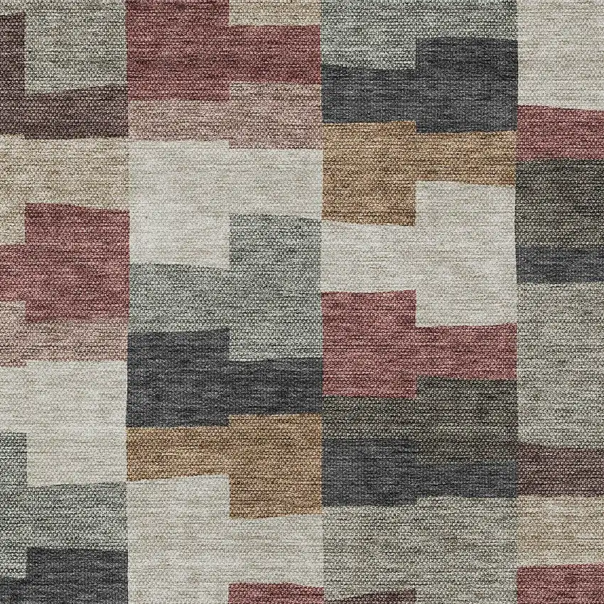 Orange Copper And Charcoal Geometric Washable Indoor Outdoor Area Rug Photo 4