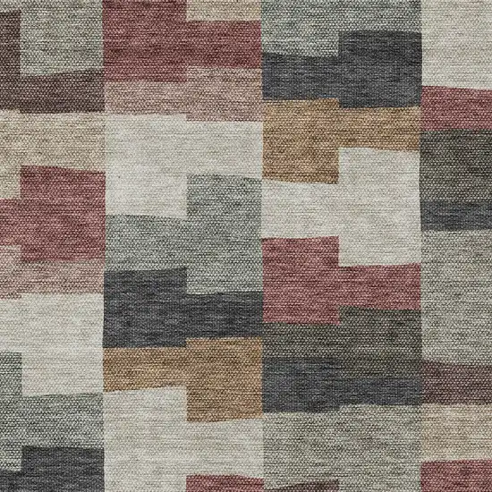 Orange Copper And Charcoal Geometric Washable Indoor Outdoor Area Rug Photo 4